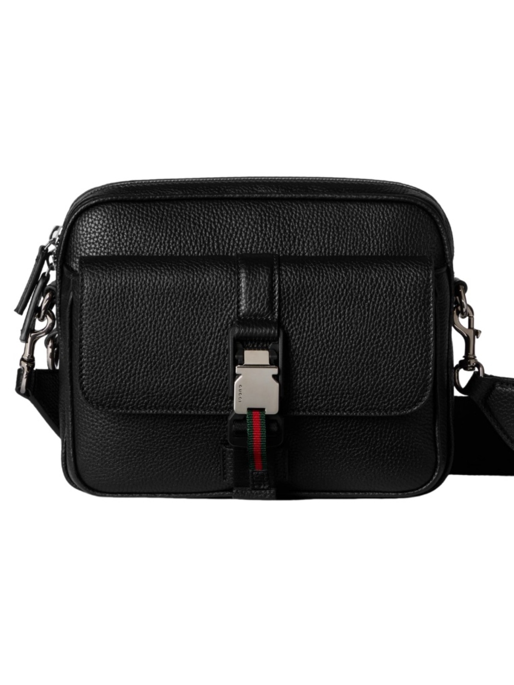 GUCCI Black Soft Grainy Leather w/Web UNISEX Crossbody Bag NWT 816751 AAEF6 1042